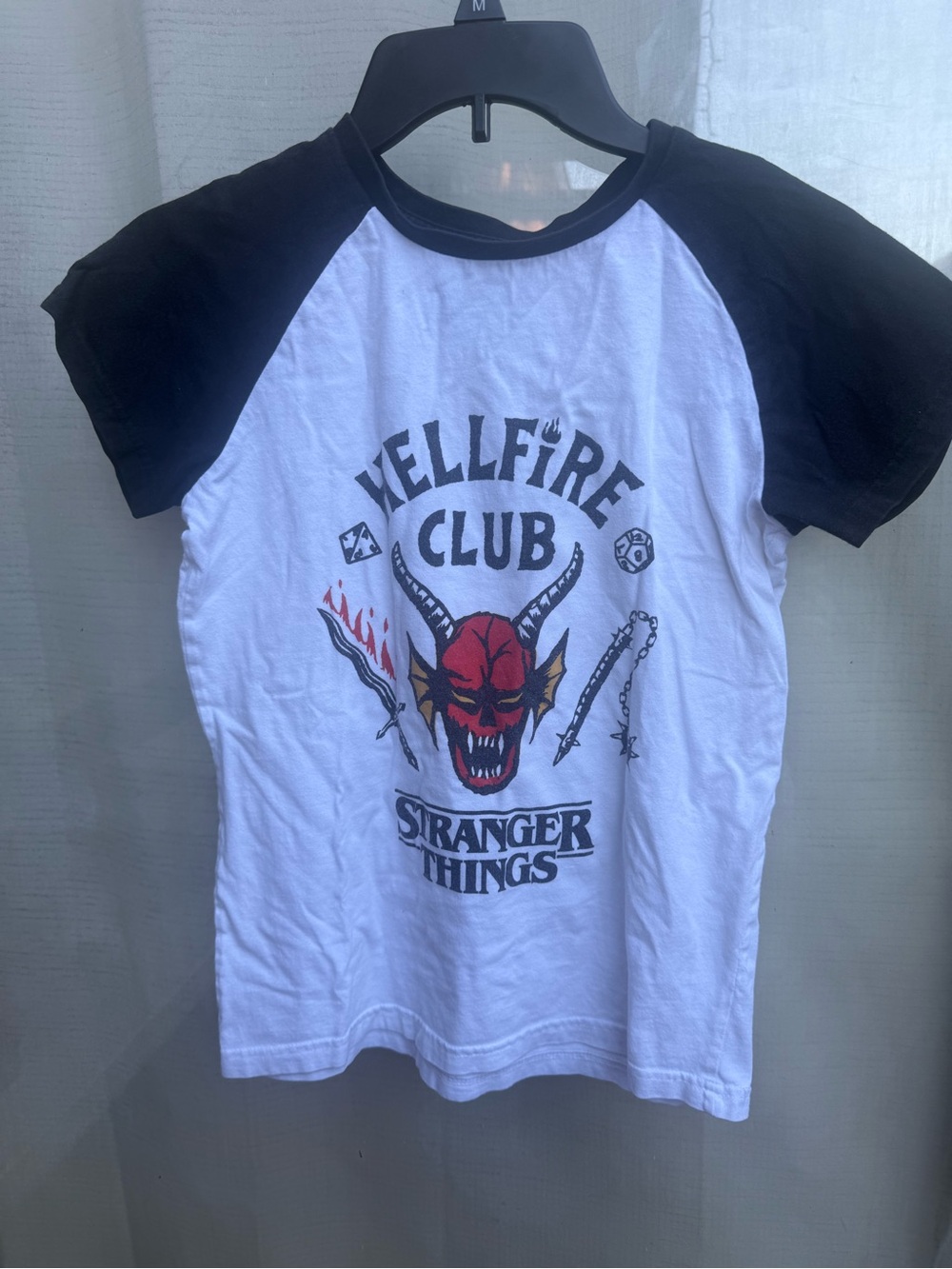 Stranger Things Kids "Hellfire Club" Short Sleeve Raglan Tee - White & Black